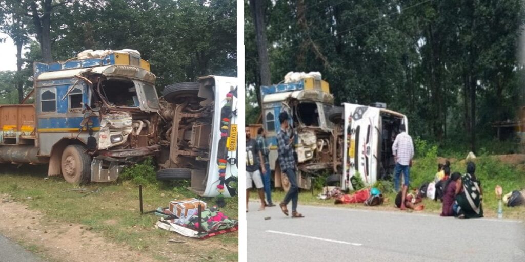 नेशनल हाइवे 63 पर भैरमगढ़-बरदेला बस हादसा, ट्रक से टकराने से दर्जन भर यात्री घायल