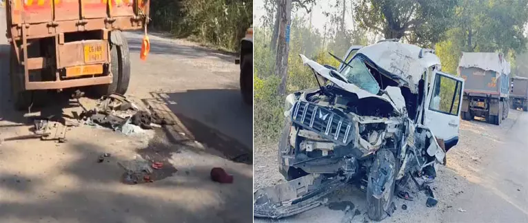 भीषण सड़क हादसा स्कॉर्पियो ट्रक से भिड़ी, 5 की मौके पर मौत, 2 गंभीर घायल