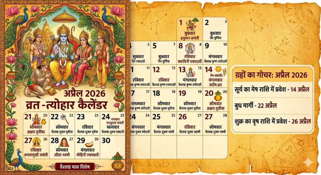 अप्रैल 2026 व्रत-त्योहार कैलेंडर: हनुमान जयंती से लेकर अक्षय तृतीया तक, त्योहारों से भरा है यह महीना; देखें वैशाख मास की पूरी लिस्ट और ग्रहों का गोचर