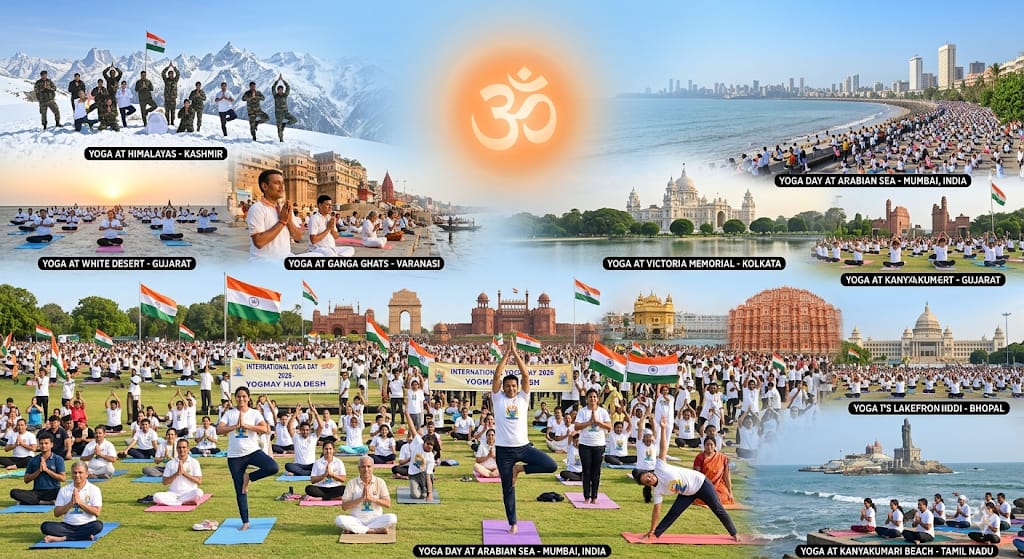 योगमय हुआ देश: हिमालय की चोटियों से लेकर समुद्र तट तक गूँजा ‘ॐ’ का उच्चारण, राष्ट्र की धड़कन में बसा योग का संकल्प