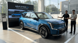 किआ Syros EV इलेक्ट्रिक कार भारत में लॉन्च शोरूम फर्स्ट लुक