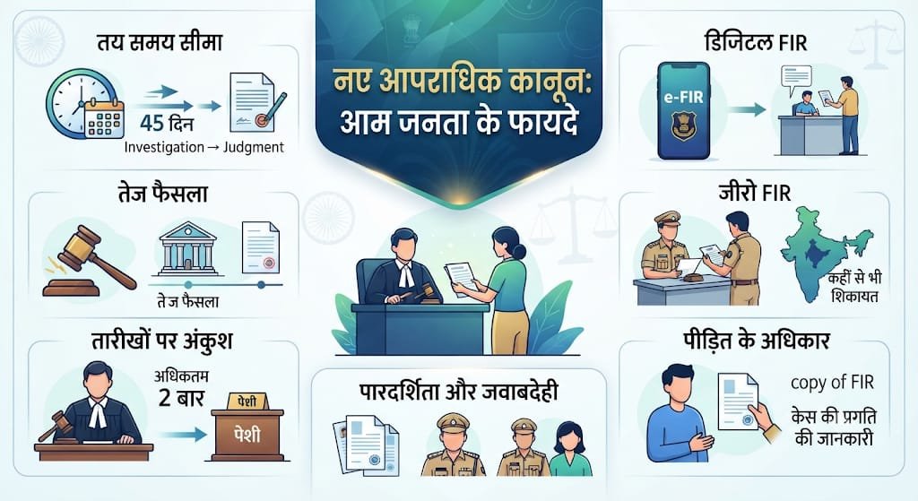 45 दिन में फैसला, 2 बार ही तारीख: जानें देश के नए आपराधिक कानूनों में आम जनता को क्या-क्या मिलेंगे फायदे