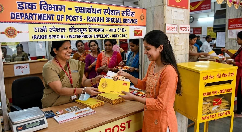 बहनों की राखी नहीं होगी लेट: डाक विभाग ने शुरू की स्पेशल सर्विस, ₹10 के वॉटरप्रूफ लिफाफे और स्पेशल काउंटर्स तैयार
