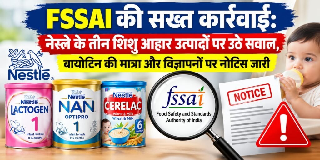 FSSAI की सख्त कार्रवाई: नेस्ले के तीन शिशु आहार उत्पादों पर उठे सवाल, बायोटिन की मात्रा और विज्ञापनों पर नोटिस जारी