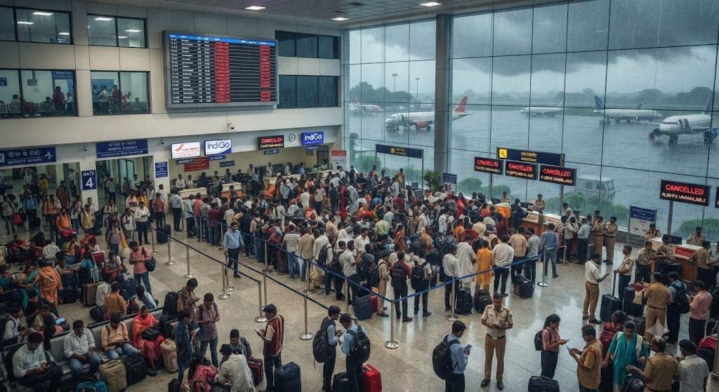 रांची में खराब मौसम और बारिश का कहर: बिरसा मुंडा एयरपोर्ट से 26 उड़ानें रद्द, 5,000 से अधिक यात्री फंसे; कई विमान डायवर्ट