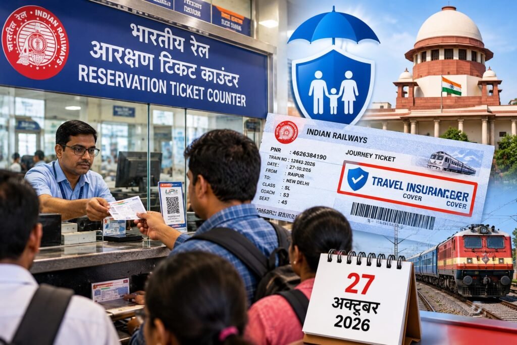 रेलवे काउंटर टिकट पर भी मिलेगा ऑनलाइन जैसा बीमा कवर: सुप्रीम कोर्ट का ऐतिहासिक फैसला, 27 अक्टूबर से व्यवस्था लागू करने का आदेश
