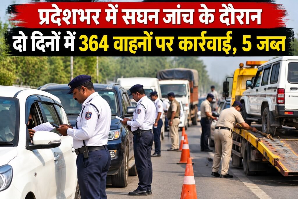प्रदेशभर में सघन जांच के दौरान दो दिनों में 364 वाहनों पर कार्रवाई, 5 जब्त